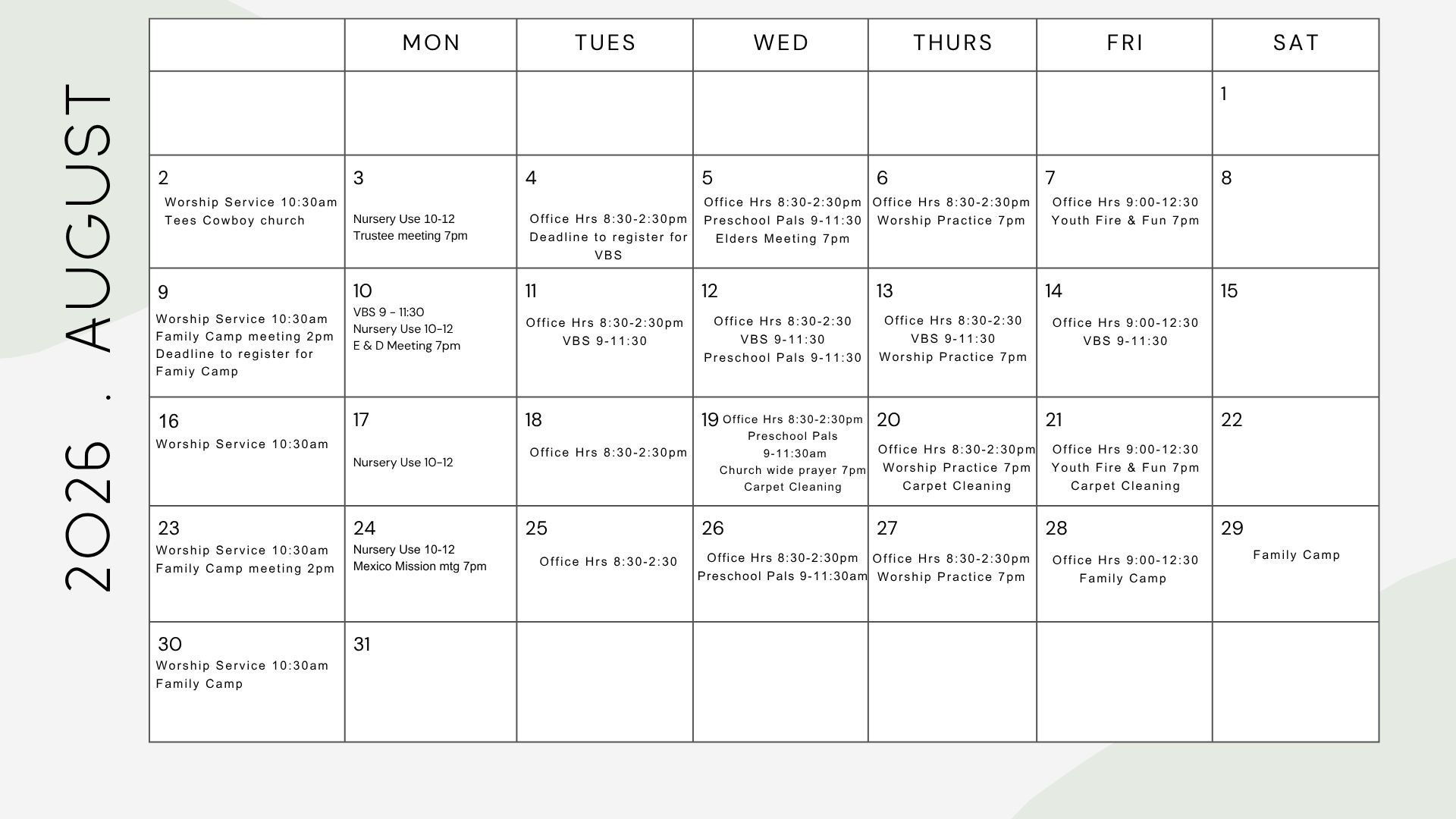 August Calendar